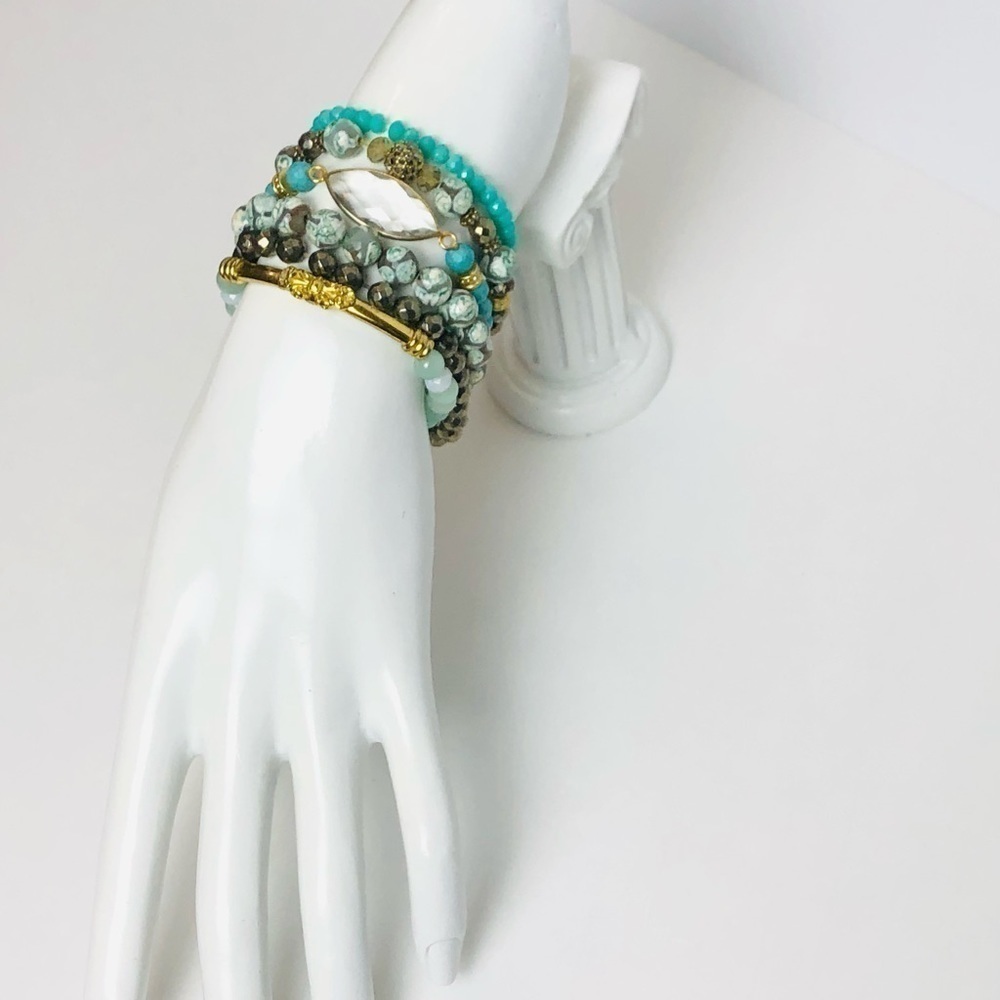 6 Pc Statement Stretch Bead Bracelets - image 2